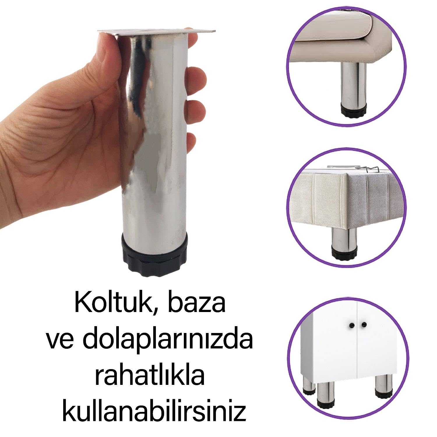 Tuğra Ayarlanabilir Pingolu Krom Mobilya Dolap Ayağı Metal 4lü 15 cm - 4 Adet