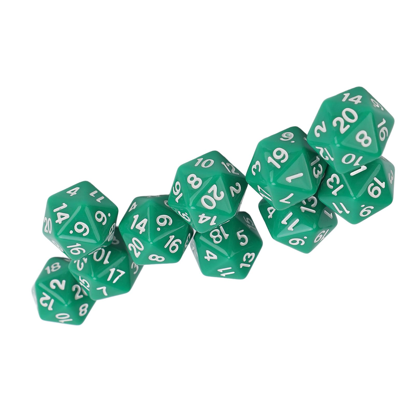 Kości Dungeons and Dragons, 10 Sztuk 20-stronnego Zestawu Kości D20, Kostki Wielościenne ze Złotymi Cyframi do Gier Stołowych do Odgrywania Ról DND RPG Dungeon Dragons Board (GREEN)