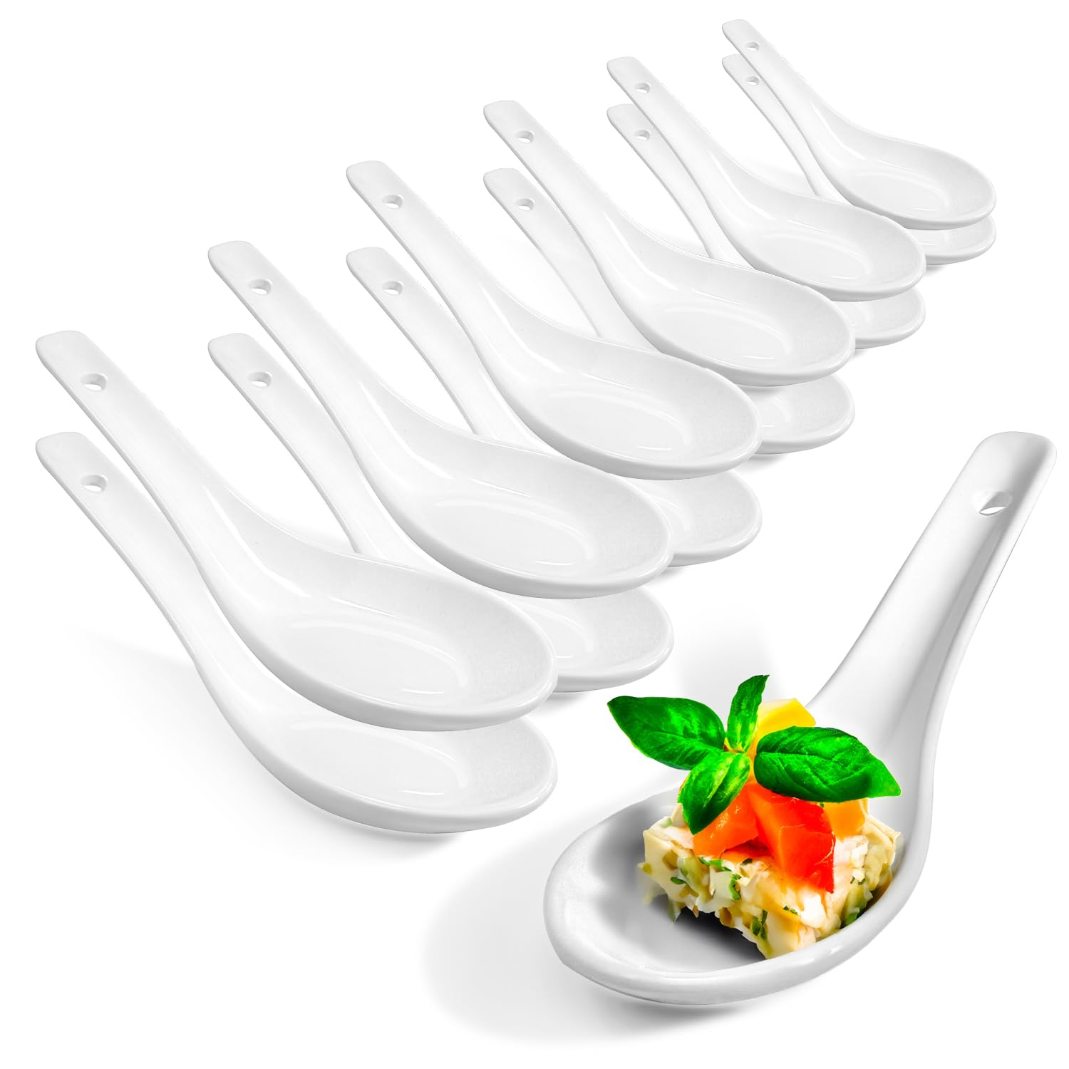 Cuillères à Soupe Chinoises Eowppue - Lot De 12 - Porcelaine Rouge Et Noire - Pour Ramen Et Soupes