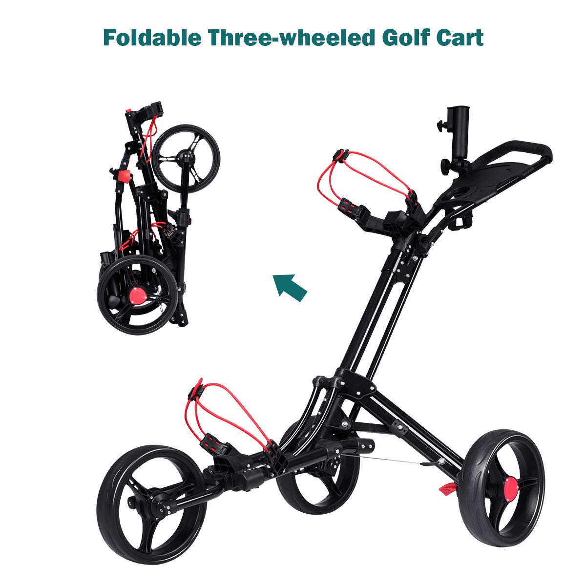 Tangkula Golf Push Pull Cart, Lightweight Aluminum Collapsible 3 Wheels