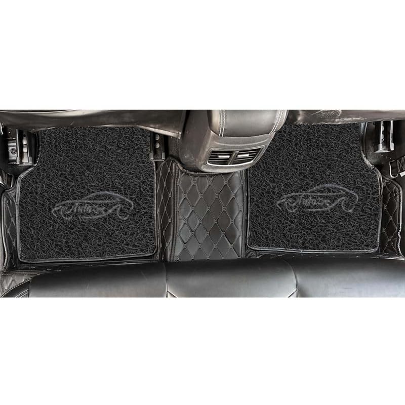 Image of Luxury 7D Car Floor Mat Full Set for Skoda Kylaq | 7 Layer Protection Mats | Luxury Leather with Noodle /Curly Car Foot Mat with Heal Pad | Anti-Skid & Waterproof (Black Black)