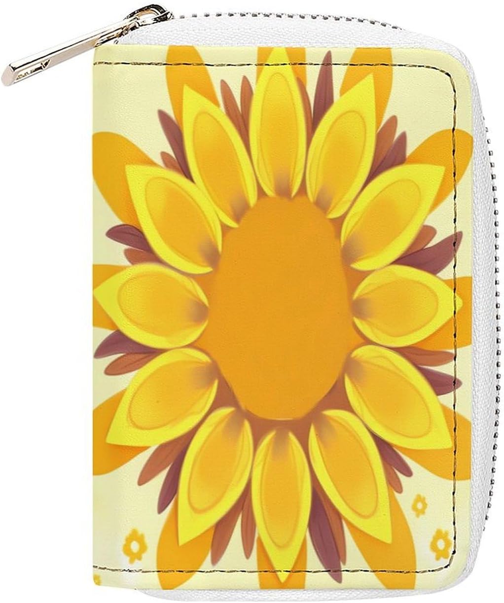 Leather Card Organizer Case Card Wallet Credit Card Holder Sunflower Beauty Printed Zipper Card Cases Holder for Women Men