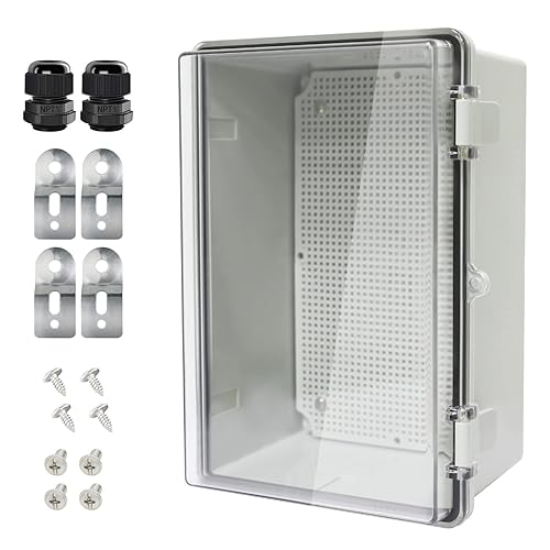 Vista 111 de Caja de conexiones IP65 impermeable de plástico ABS con bisagras, cubierta transparente de policarbonato, caja de proyectos eléctricos con placa