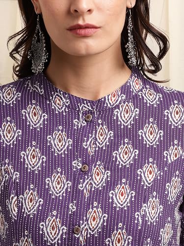 Image of MIRCHI FASHION Women's Cotton Relaxed Fit A Line A- Line Printed Princess Line Kantha Work Kurti Only