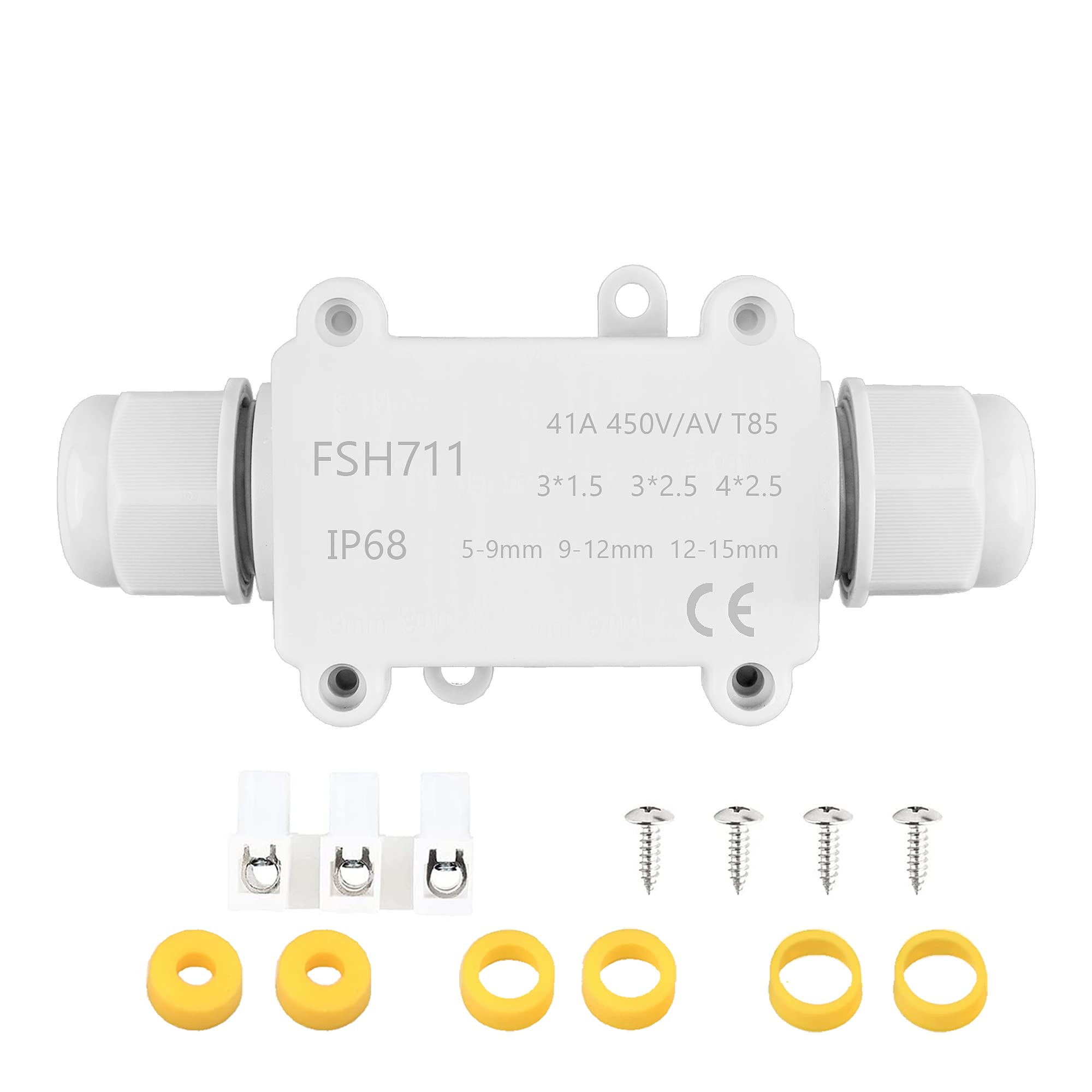 IP68 Waterproof Junction Box, 2 Way outdoor electrical cable connector external weatherproof M20 Gland Wire Connector for 5-15MM Diameter Cable, White