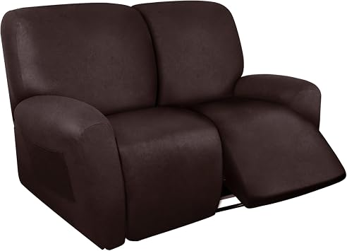 ANARACHON Loveseat Recliner Cover Leather Look Recliner Loveseat Covers Recliner Sofa Cover for 2 Seater Reclining Couch Spandex Fabric Washable 6 Pieces 2 Seater, 01 Chocolate