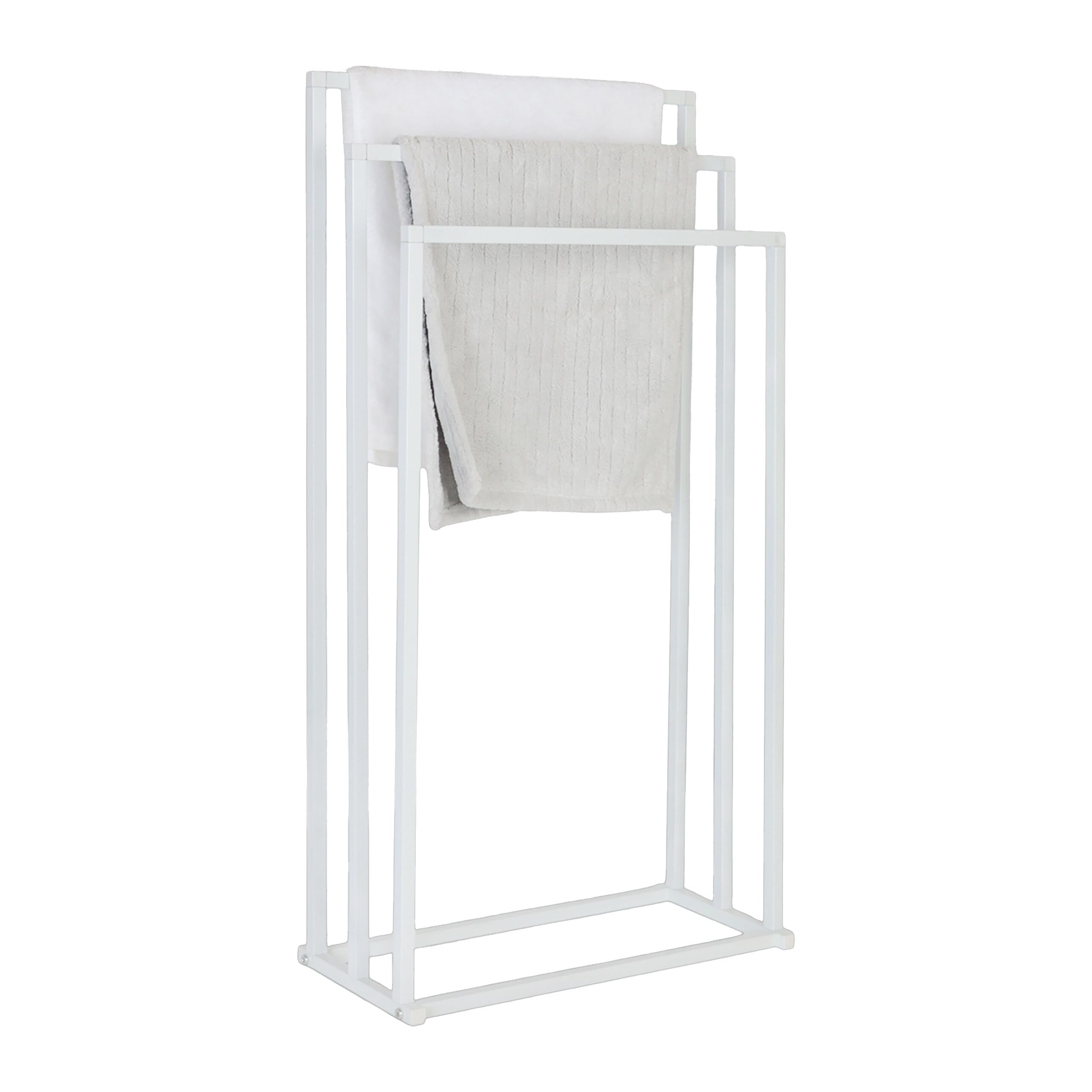 Porte-Serviettes sur Pied Relaxdays, H x L x P : 84 x 44 x 21,5 cm, métal, 3 Barres, Salle de Bains, Blanc