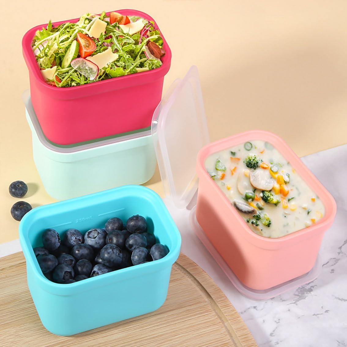 4 Pack Silicone Freezer Tray With Lid,Soup Freezer Container molds,Large Ice Cube Tray- makes 4 perfect 1 cup portions cubes, for Freezer Storage Food Soups & Meal Prep - Oven & Dishwasher Safe (4)