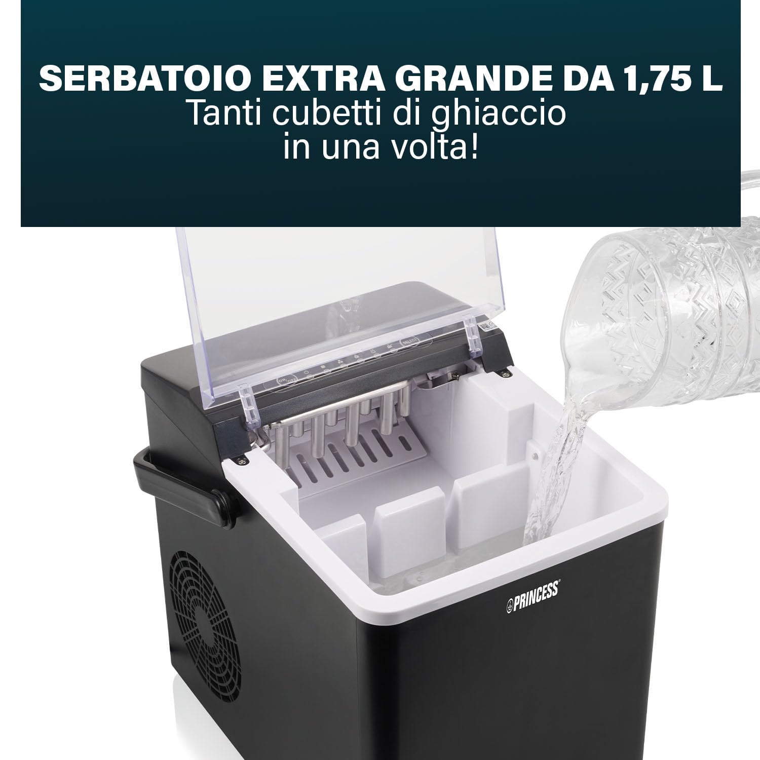 Princess Ice Maker XXL - Serbatoio da 1,75 L - 9 cubetti di ghiaccio in 6 minuti - Produce fino a 12 kg di cubetti di ghiaccio - 2 dimensioni di cubetti disponibili - Funzione di autopulizia - 239830