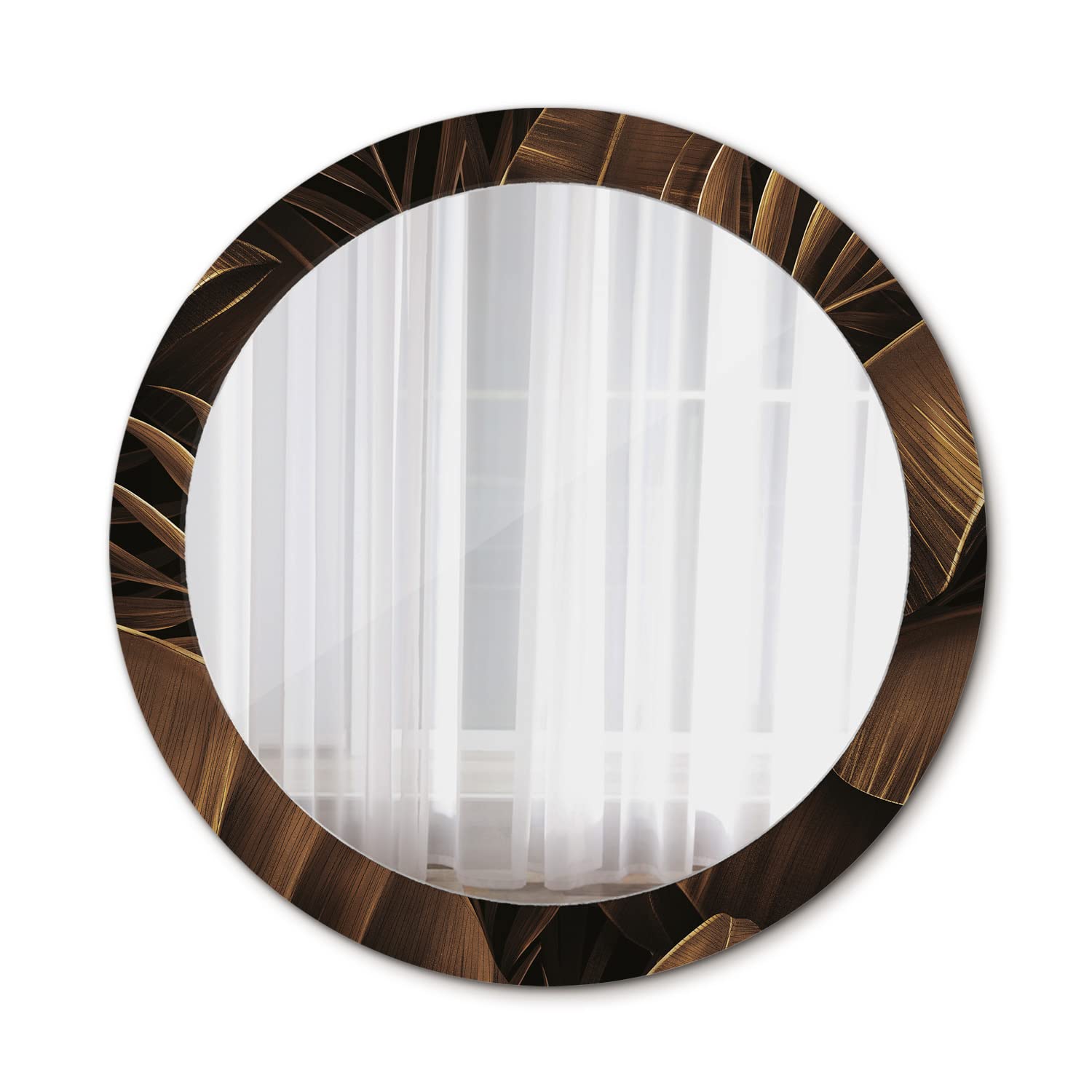 Miroir mural rond Ø80 cm Tulup motif feuilles de bananier bronze