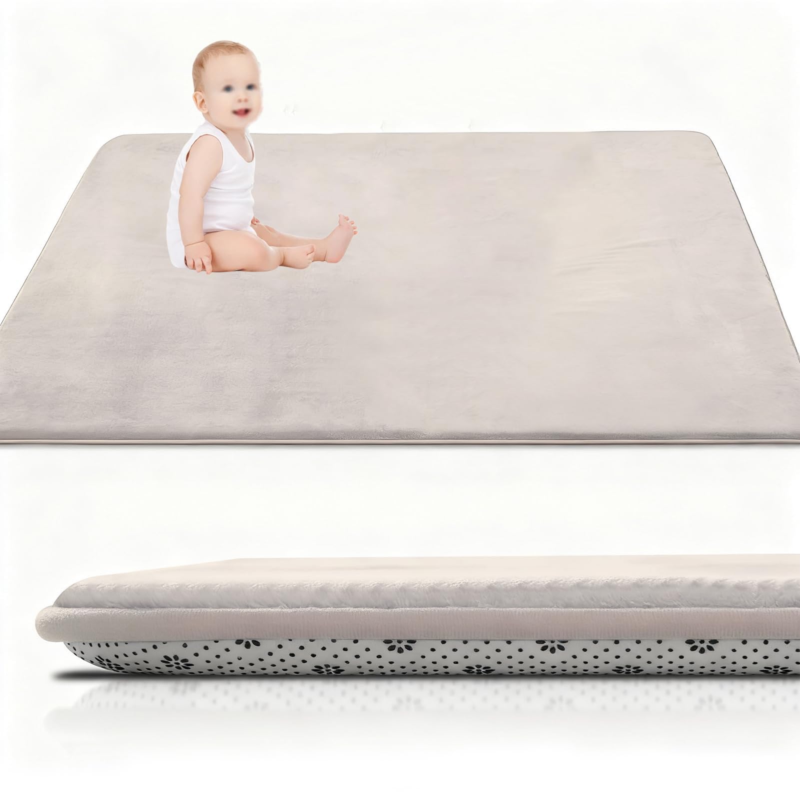 Tapis de motricité bébé 50x80cm Crème | Épais 3cm et Antidérapant