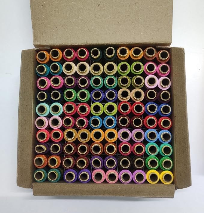 Surya Moon Multicoloured Sewing Thread with 100 spools (Thread Reel 100 pcs Box) 100% Spun Polyester Sewing Thread 100 Tubes with Dark Colour Design,150M shade03