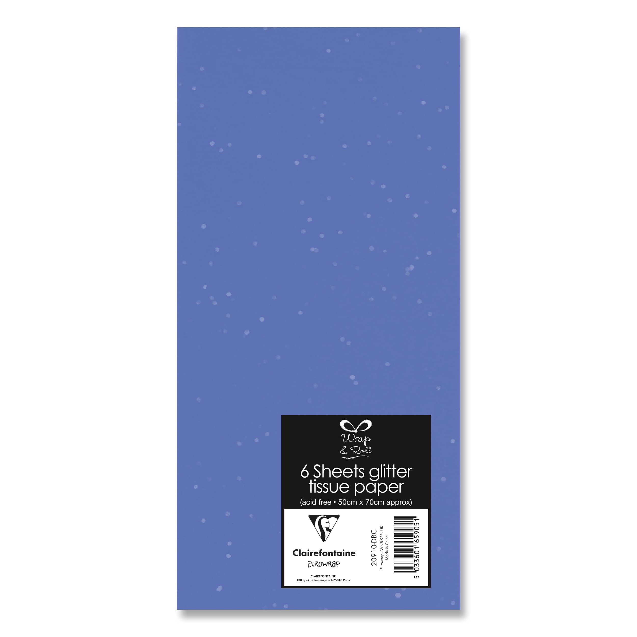 Eurowrap 6 Sheets Glitter Tissue Paper Gemstone Dark Blue Silver SPECKS 50CM x 70CM Acid Free