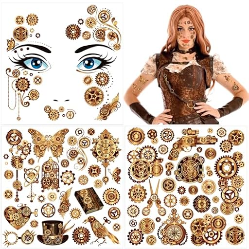 HOWAF Steampunk Cara Tatuaje Pegatinas, 3 Hoja Steampunk Gotico Bronceado Cara Maquillaje Pegatina Impermeable Tatuajes Temporales para Halloween Disfraz Gotico Vapor Punk Mujeres Festival Maquillaje | Ya disponible en tu tienda friki favorita! En mundofriki.es! HOWAF Steampunk Cara Tatuaje Pegatinas, 3 Hoja Steampunk Gotico Bronceado Cara Maquillaje Pegatina Impermeable Tatuajes Temporales para Halloween Disfraz Gotico Vapor Punk Mujeres Festival Maquillaje | Ya disponible en tu tienda friki favorita! En mundofriki.es!