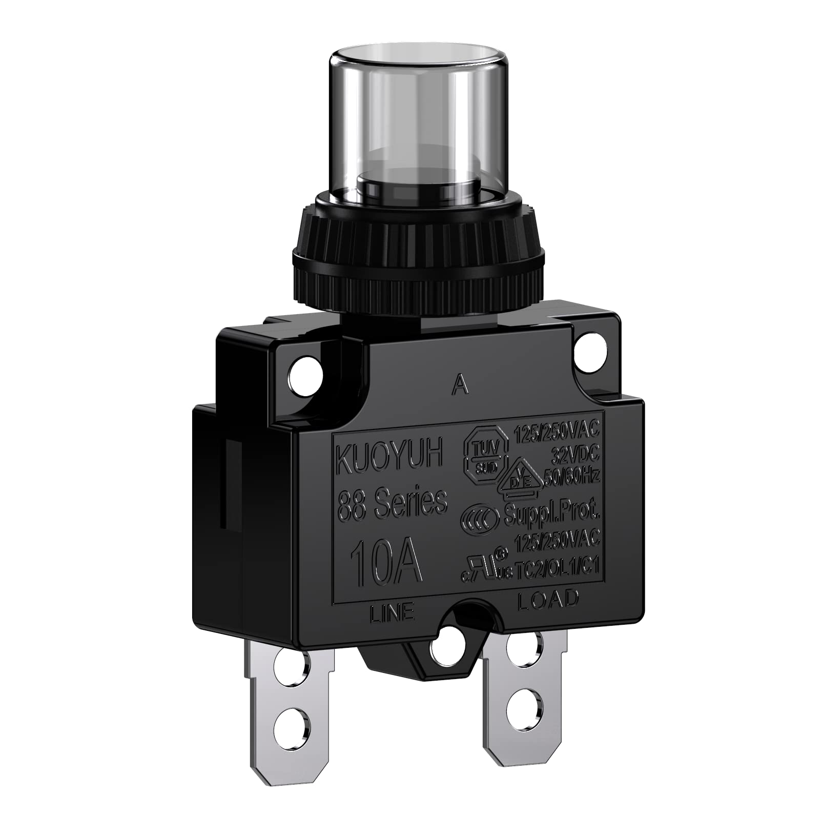 12Amp Circuit Breakers Thermal Overload Switch Protector 88 Series Manual Push Button Reset with Quick Connect Terminals and Waterproof Button Cap 32VDC or 125/250VAC — Amazon image 6