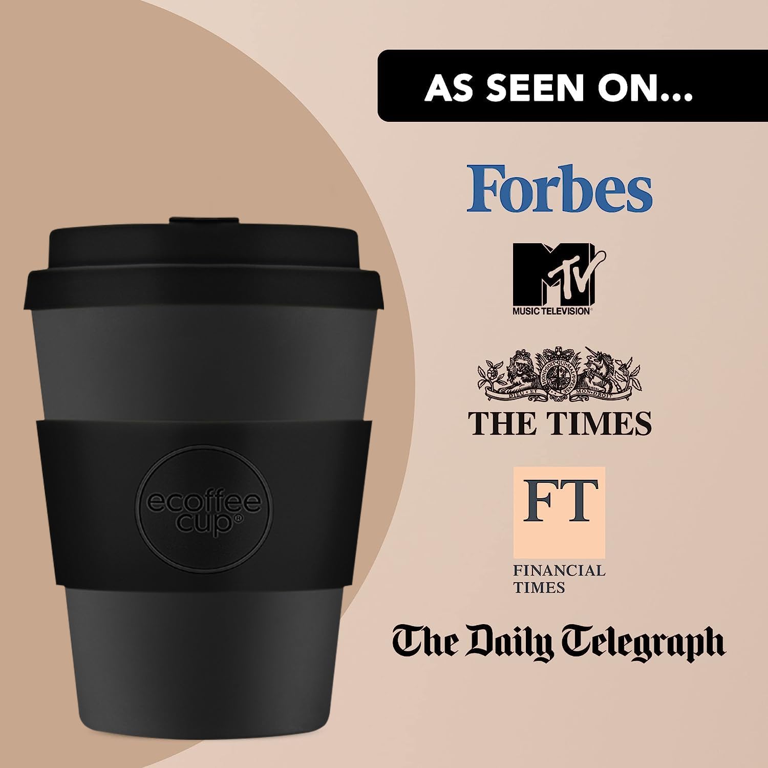Ecoffee Cup 12oz (350ml) Reusable Coffee Cup – PLA Plant-Based Travel Mug with Silicone Lid, Melamine Free & Dishwasher Safe – Kerr & Napier