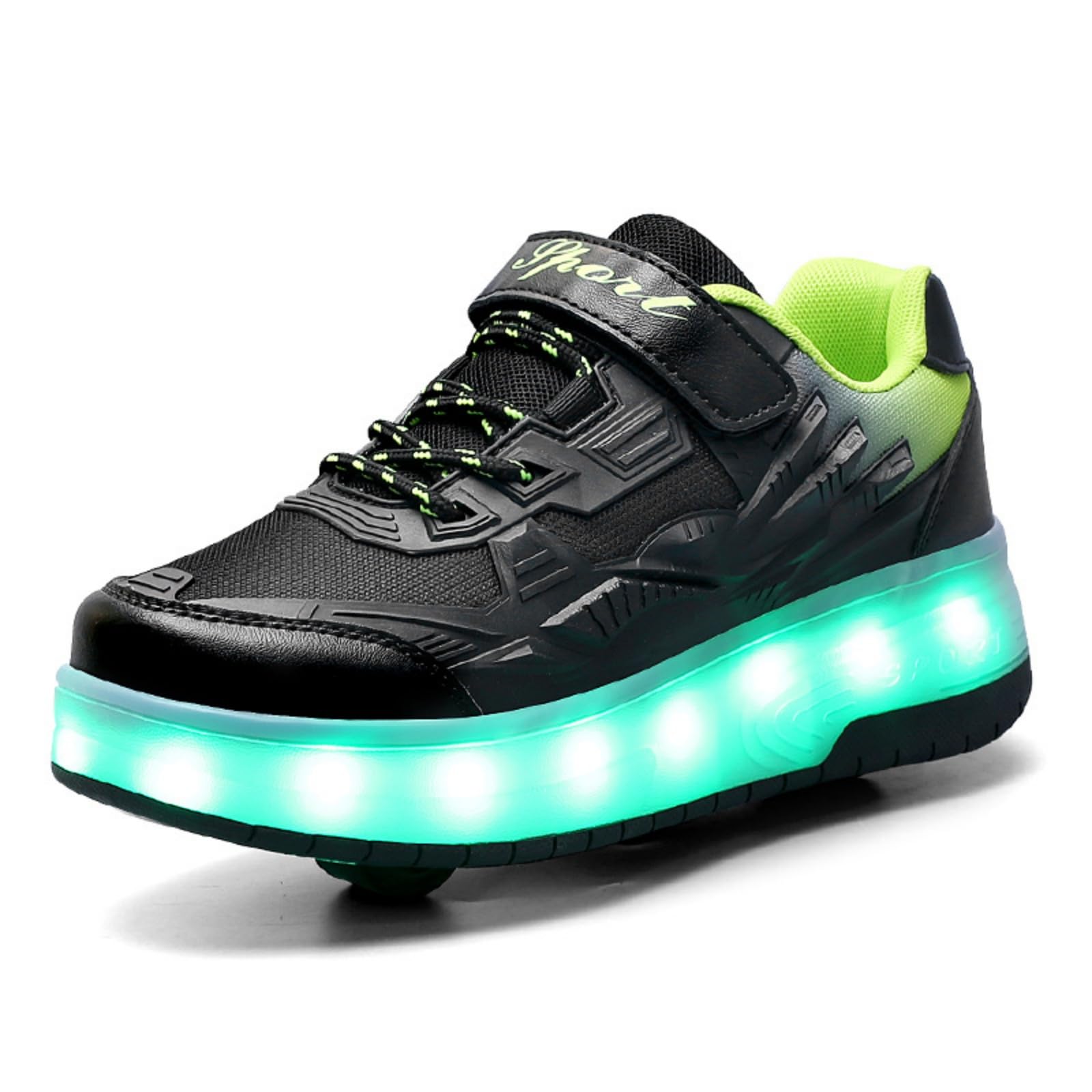 Hixingo Zapatillas con Ruedas, Transpirable Zapatillas Patines con Gancho y Bucle, Resistente al Desgaste Calzado de Skateboarding para Principiantes, Niños