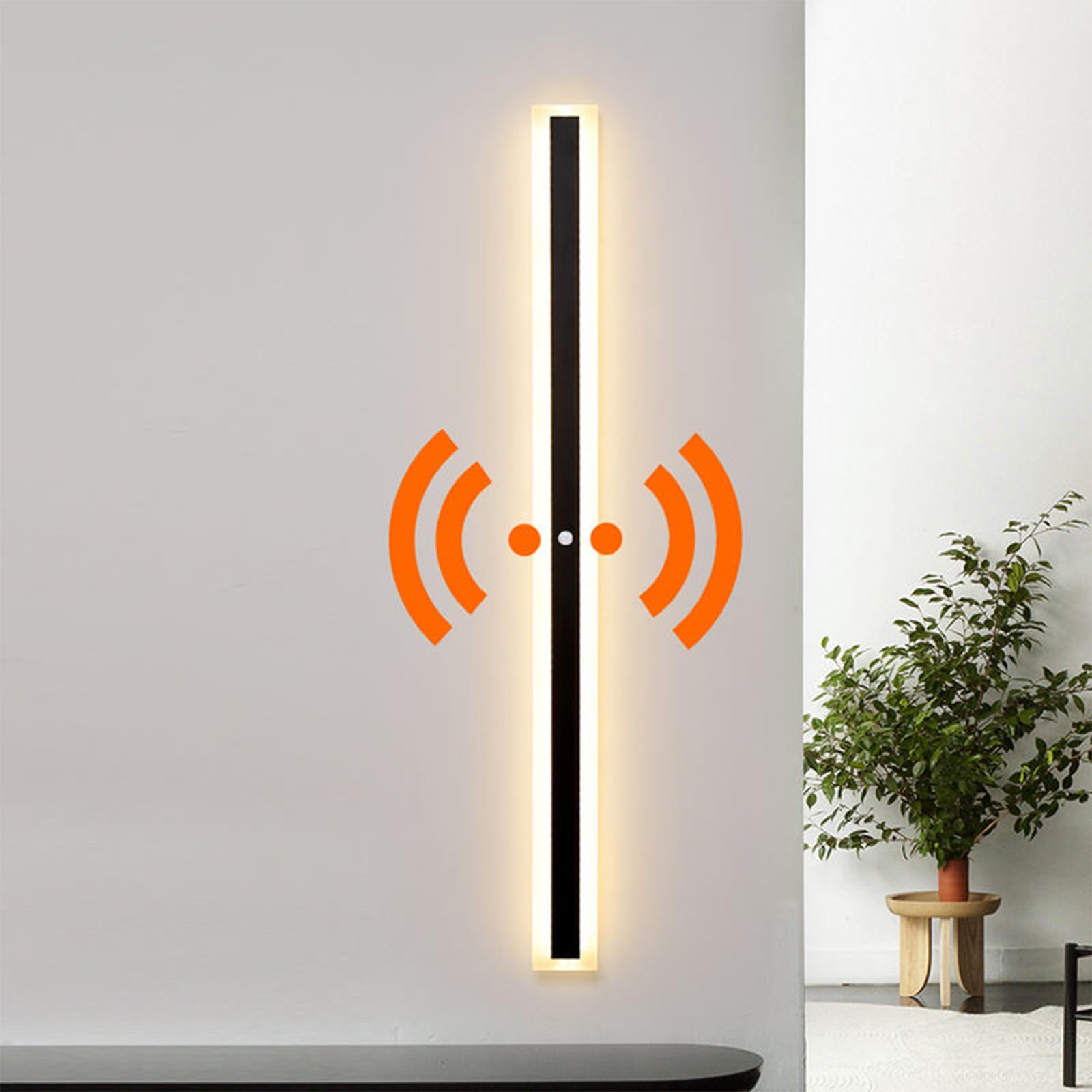 LED Lange Wandleuchte mit Bewegungsmelder Außen Innen IP65 Wasserdicht Außenwandleuchte Modern Wandlampe Acryl Außenlampe Schwarz Gärten Korridor Terrassenbeleuchtung (Warmes Licht,100CM)