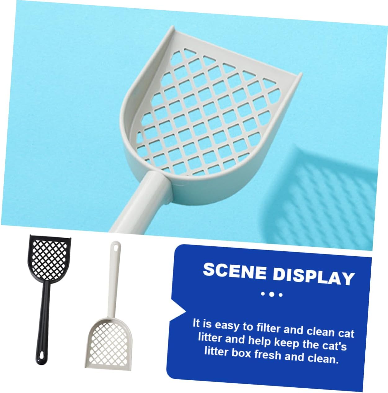 SUPVOX 2pcs Cat Litter Scoop Handle Poop Cleaning Tool Deep Sifting Design and Sturdy for Cat Litter Box Cleanup