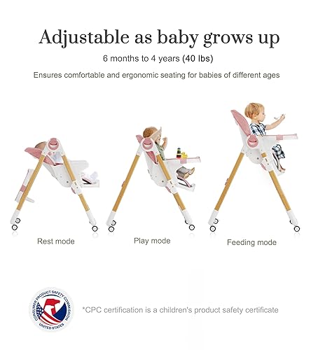 Miniatura 7 de Sillas altas convertibles para bebés y niños pequeños, silla alta para bebé de altura ajustable, silla alta con bandeja extraíble, respaldo y pedal