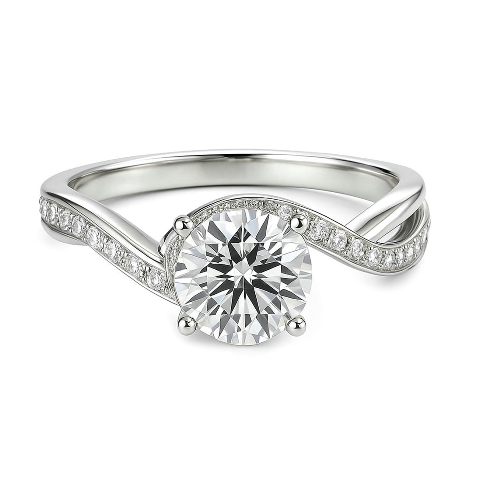 Anillo de oro blanco para mujer, 9 K, 14 K, 18 K, oro blanco, anillo de promesa trenzado con moissanite