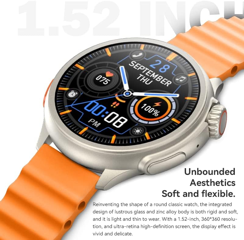 Close-up of the HW3 Ultra Max Smartwatch display, showing a detailed watch face with time, date, heart rate, and battery percentage.