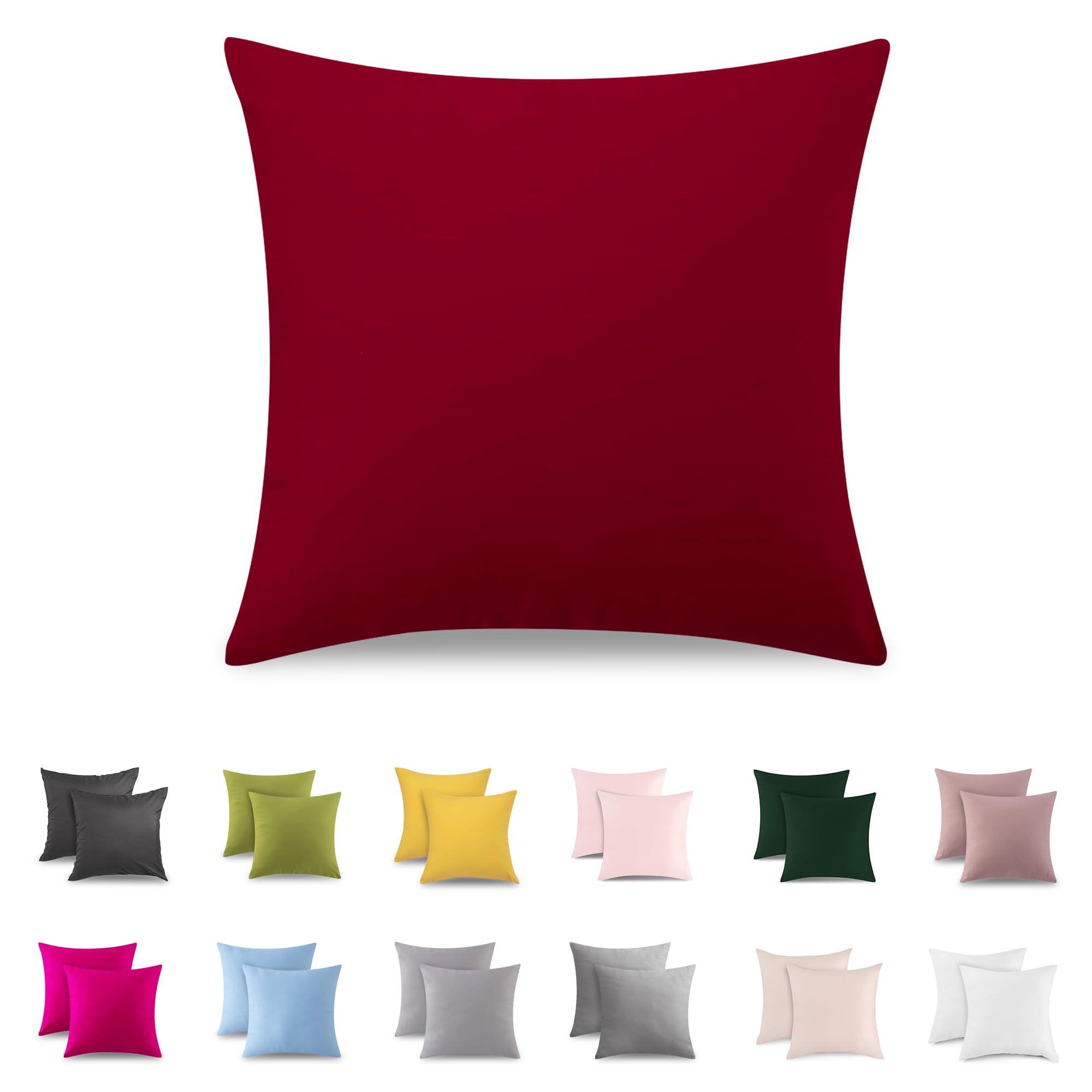 ATsense 2er Set Kissenbezug 40x40 cm - 100% Baumwolle, Dunkel Rot Kopfkissenbezug Weich und Hypoallergen, ÖkoTex Zertifiziert, Kissenhülle mit Reißverschluss für Allergiker Geeignet