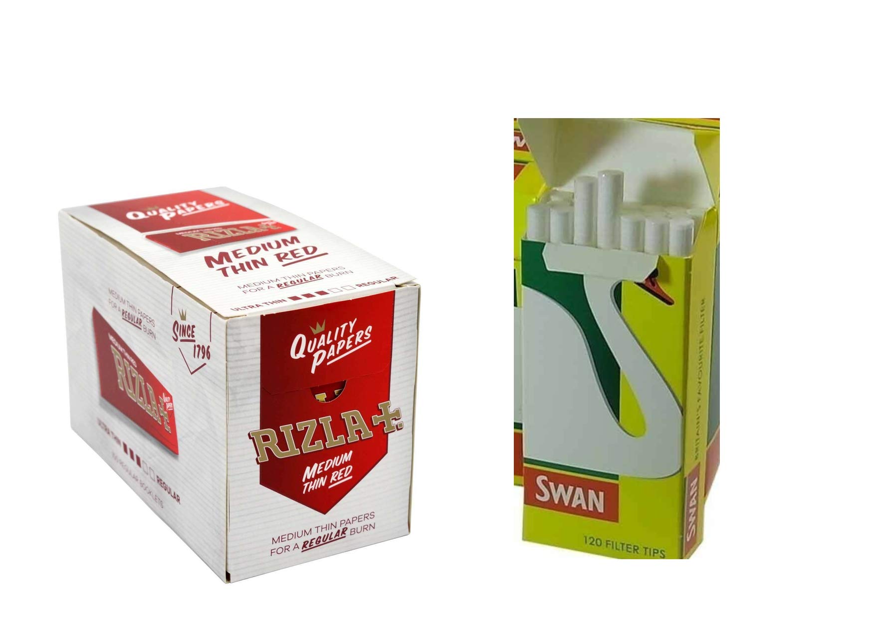 RED Cigarette Rolling Papers and Swan Extra Slim Filter Tips (1200)