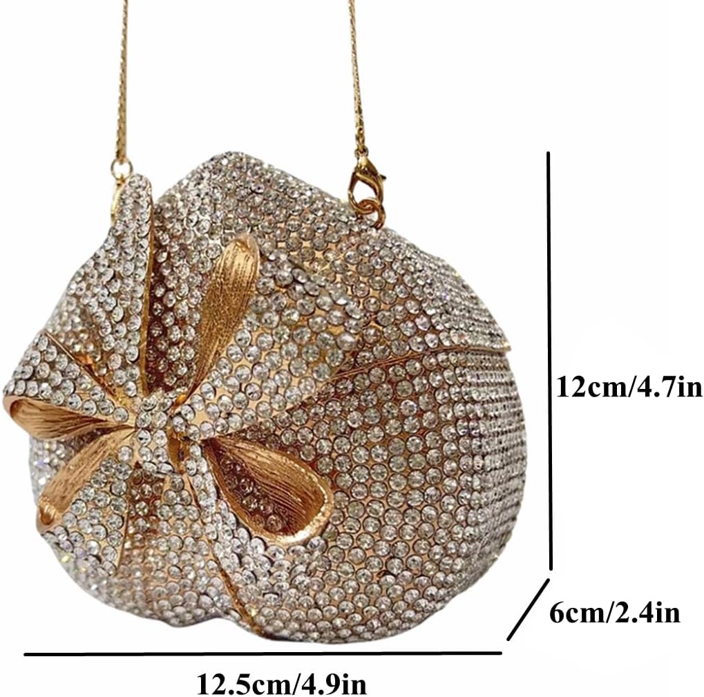 Elegant Heart Rhinestone Evening Bag Heart-Shaped Bow Gift Box Crystal Purse for Women Prom Wedding Clutch