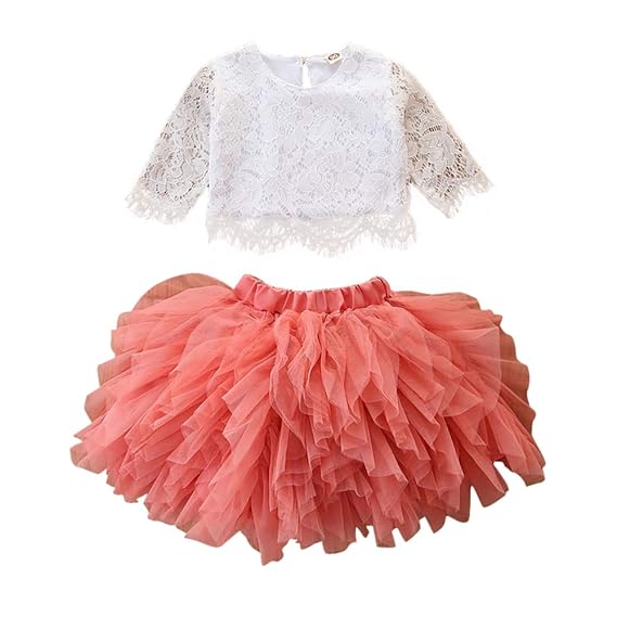 Hopscotch Girls Cotton Solid Full Sleeves Top and Skirt Set in Multi Color