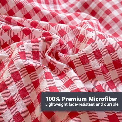 Image of NSNLGSGC Red Ruffle Gingham Comforter Set Queen, Pre-Washed Ruffled Plaid Checked Comforter Bedding, 3 Pieces Vintage Farmhouse Grid Bedding Set(Red Gingham, Queen)