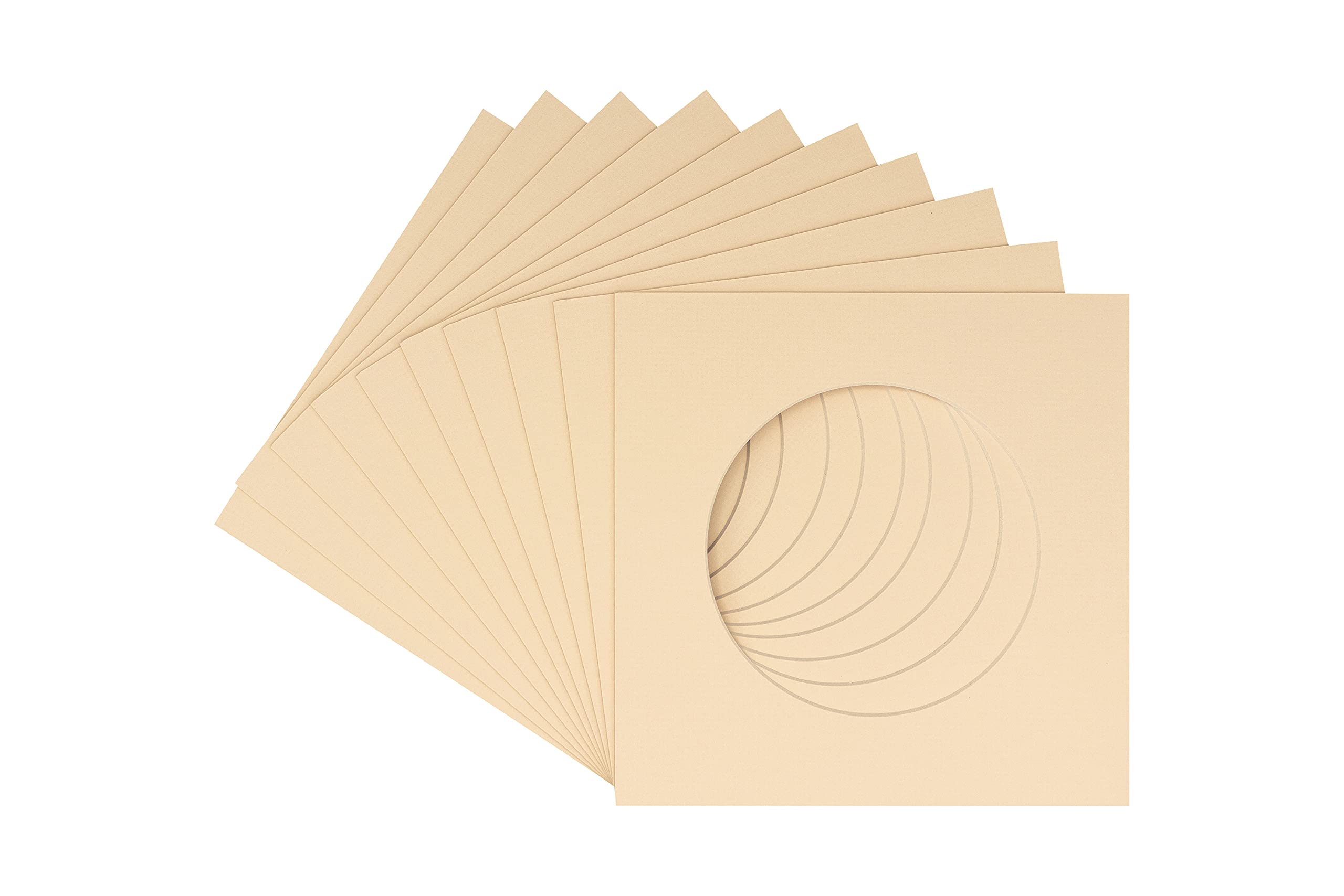 CountryArtHouse Beige Acid Free 18x18 Circle Picture Frame Mat with White Core Bevel Cut for 14x14 Pictures - Fits 18x18 Frame - Pack of 1 Matboard Show Kit with Acid Free Backing & Clear Bag