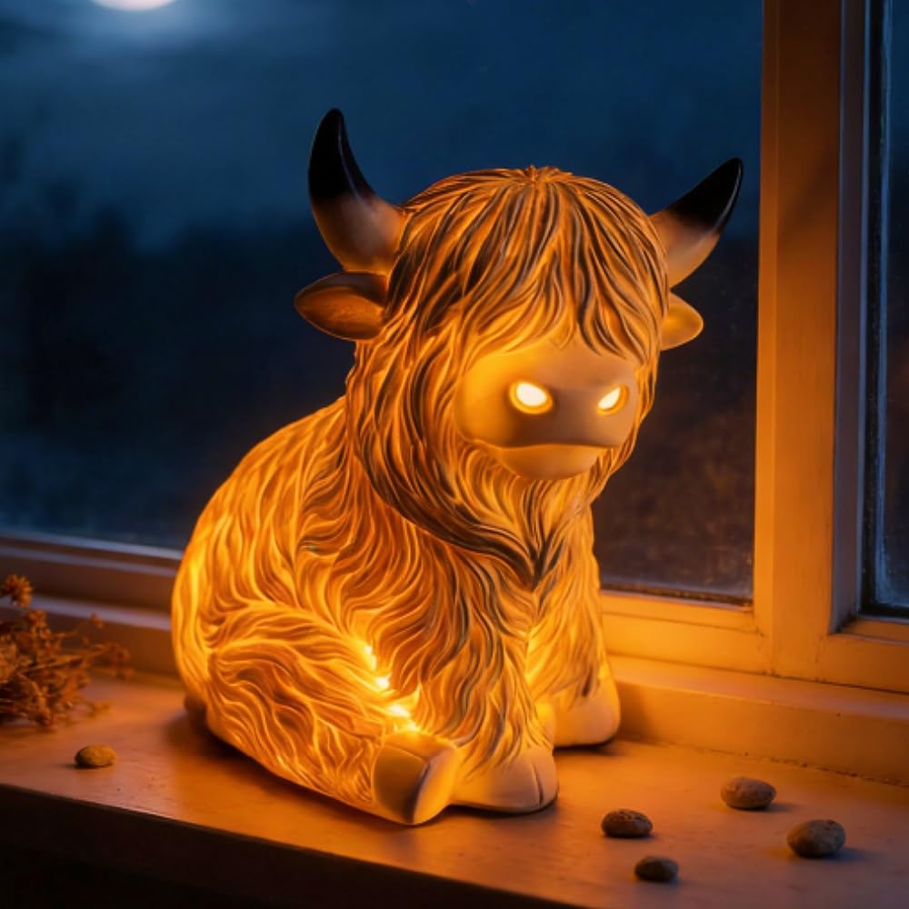 Highland Cow Night Light Lamp, Highland Cattle Lamp with Cozy Glow