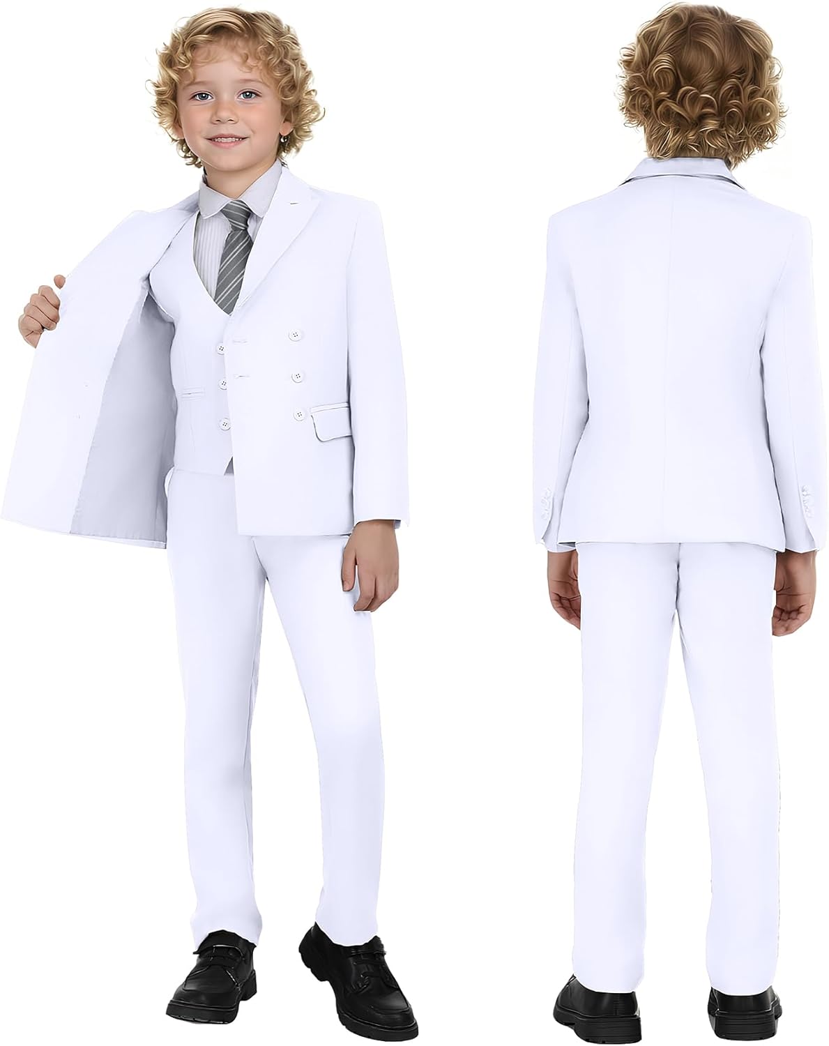 Boys Suit Kids Tuxedo Double Breasted Suits for Boy Dress Pants Set Slim Fit Formal Wedding Ring Bearer Outfit with Tie