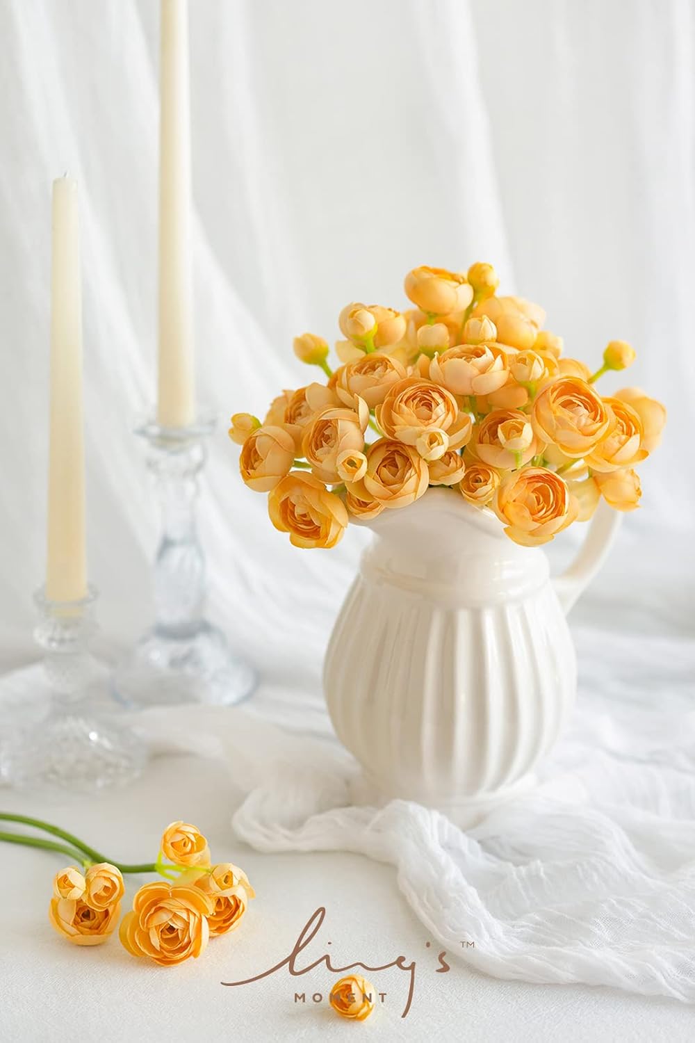 Ling's moment Ranunculus Artificial Flower, Faux Silk Mini Ranunculus Flowers for DIY Bouquet, Bulk Fake Wedding Filler Flowers for Centerpieces Arrangements Bridal Shower Decorations, French Yellow - Image 3