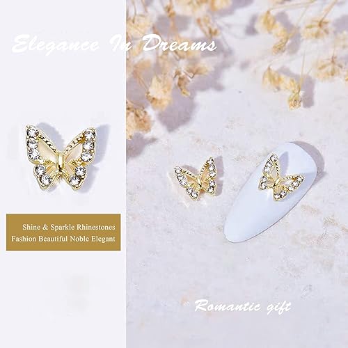 Miniatura 5 de Juego de 90 piezas de diamantes de imitación de mariposa 3D, metal dorado, acrílico, arte de uñas, aleación de cristales brillantes, gemas de