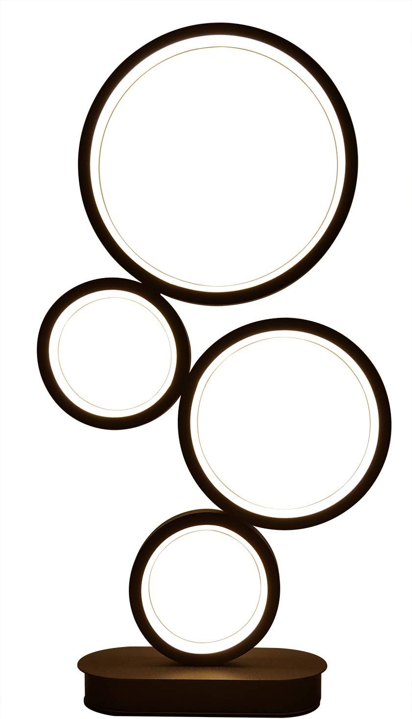 4-Circle Dimmable LED Table Lamp, Modern Round Lamp, Unique Design Contemporary Lighting, Color Adjustable Light, 12W, Black