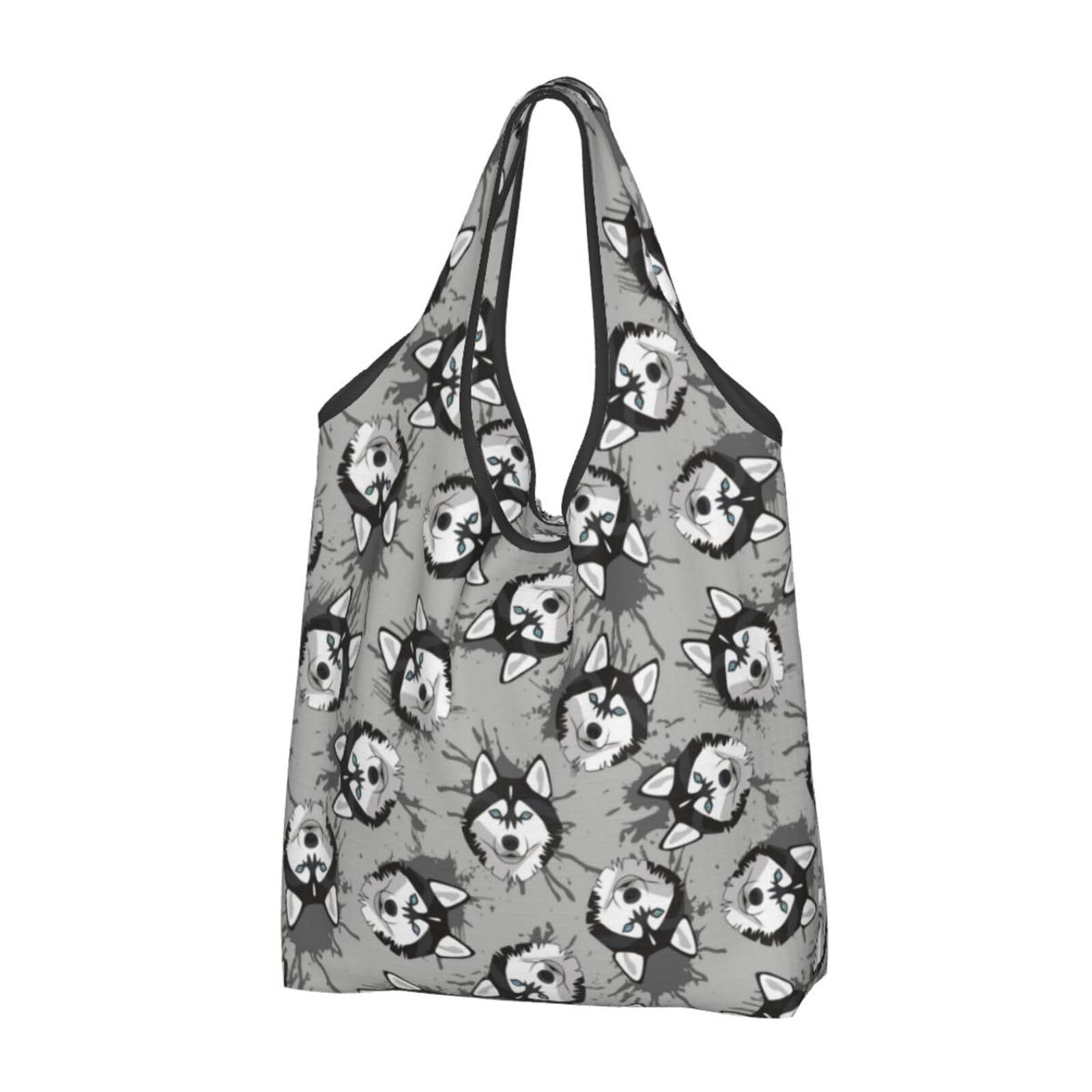 Sac d'épicerie réutilisable pliable husky lot de 3 cabas gris et noir - 8