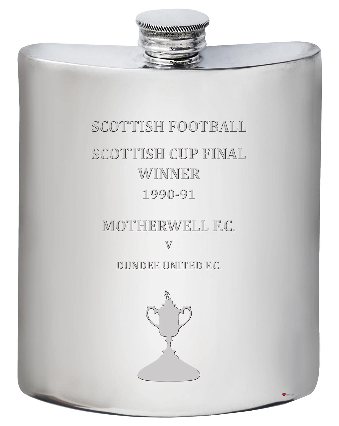 I LUV LTD 6oz Hip Flask for Motherwell FC 1990-91 Scottish Cup Final Winner Football Memorabilia Mens Birthday Personalised Gifts Pewter Whisky Accessories