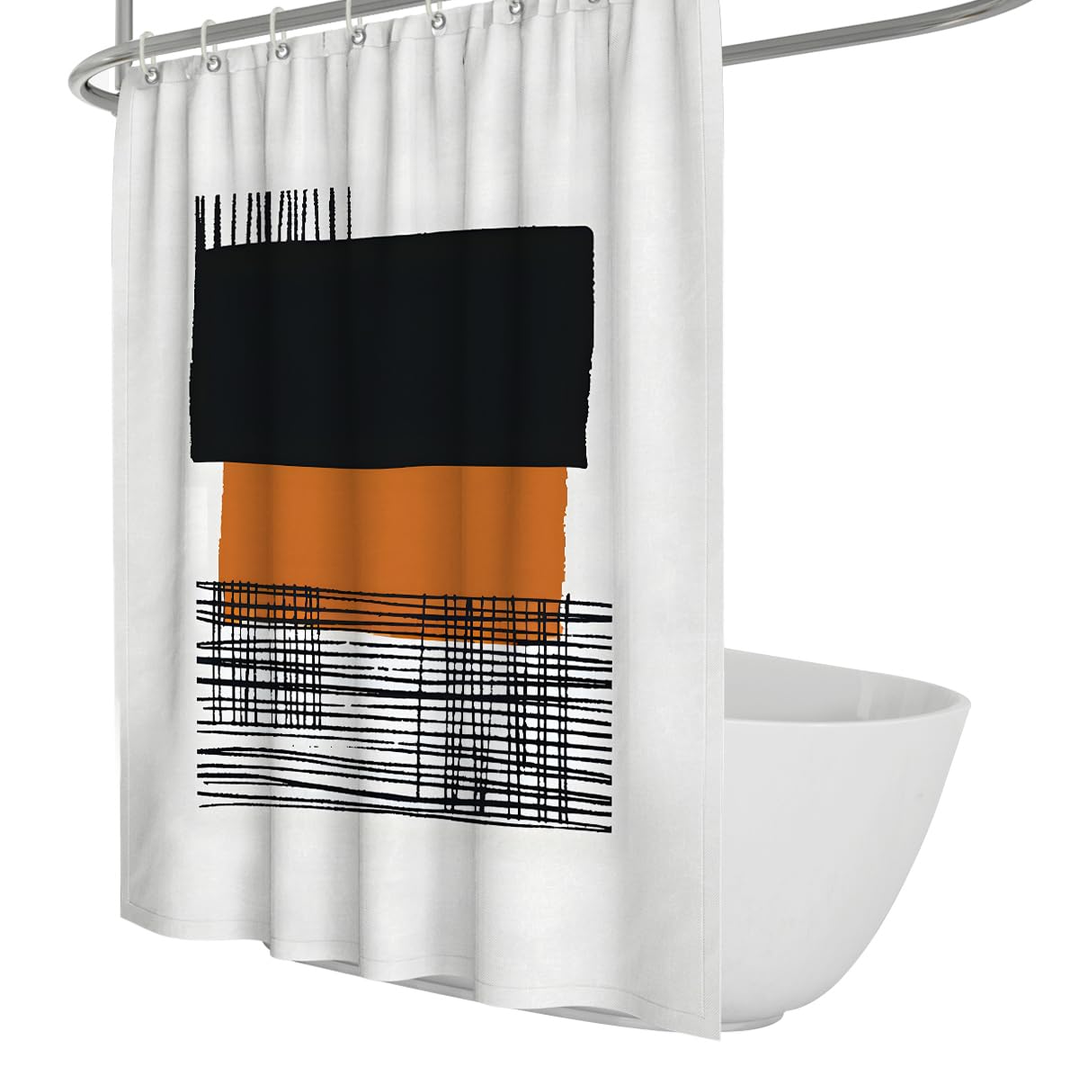 Uiringart Shower Curtains Black Orange Geometric Blocks Shower Curtain W180xl200cm Abstract Line Art Waterproof Mildew Resistant Bath Curtains Bath Decoration With Hook