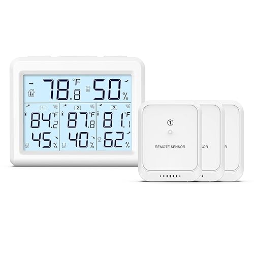 ORIA Higrómetro digital para interiores y exteriores, monitor de humedad de temperatura inalámbrico mejorado con 3 sensores, termómetro higrómetro