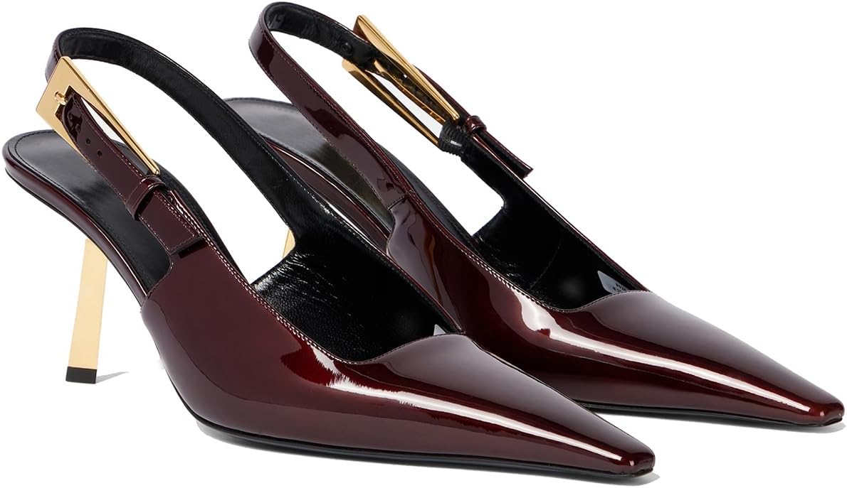 THESHY Women's Slingback Stiletto High Heels Square Toe Metal Buckle Pumps Backless Patent Leather Fashion Dress Shoes for Women