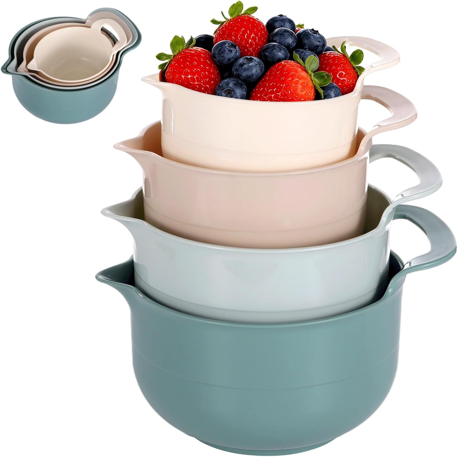 4 Assorted Color Nesting Bowls with Pour Spouts for Kitchen, Plastic Mixing Bowl Set, Pp Material, Compact Storage