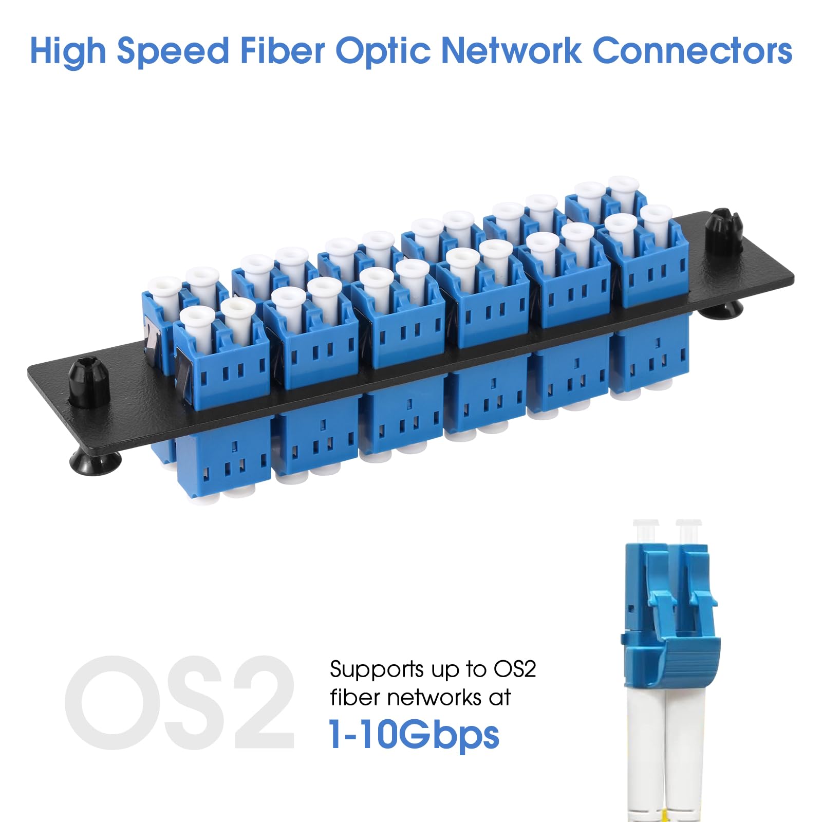 Lot de 2 panneaux de brassage en fibre duplex LC/UPC avec adaptateurs LC duplex monomode bleu, 24 ports fibre