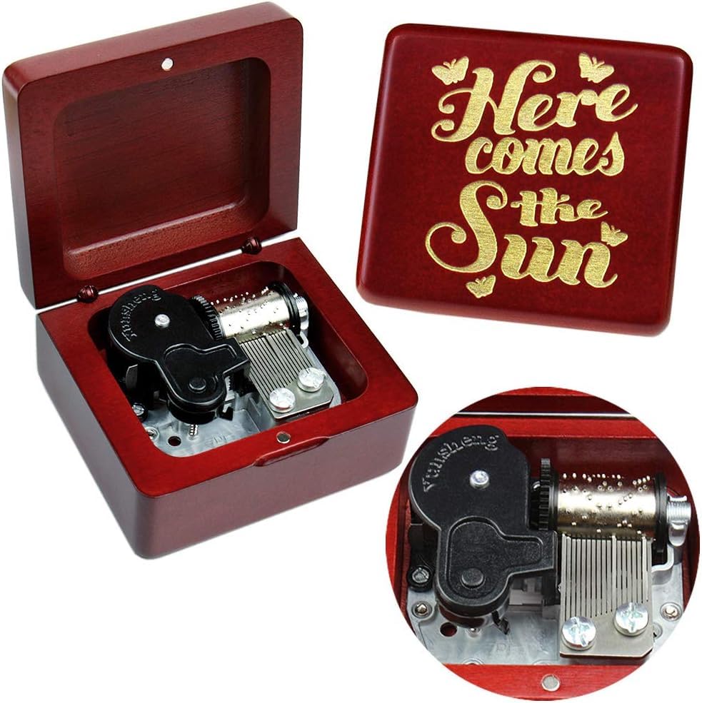 Sinzyo Music Box Vintage Wood Carved Mechanism Musical Boxs Gift For Birthday Valentine’s Day Christmas Day(Here Comes The Sun – Wine Red Box) - Les Beatles, Paul McCartney, John Lennon, RIngo Starr, George Harrison Sinzyo Music Box Vintage Wood Carved Mechanism Musical Boxs Gift For Birthday Valentine's Day Christmas Day(Here Comes The Sun - Wine Red Box)