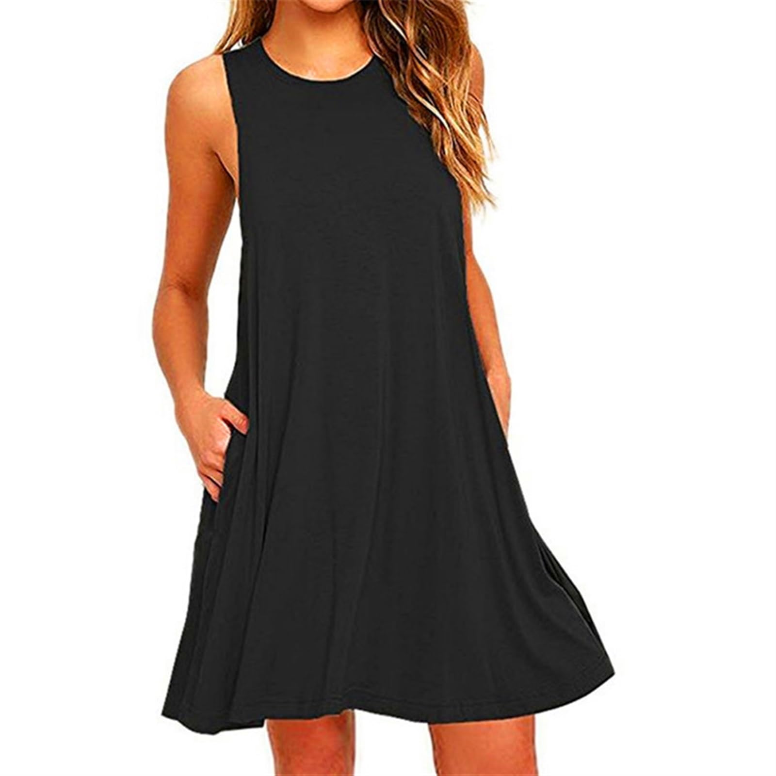 Women's Summer Swing T-Shirt Dress - Casual Short Sleeve Loose Dress With Pockets, S-XXL