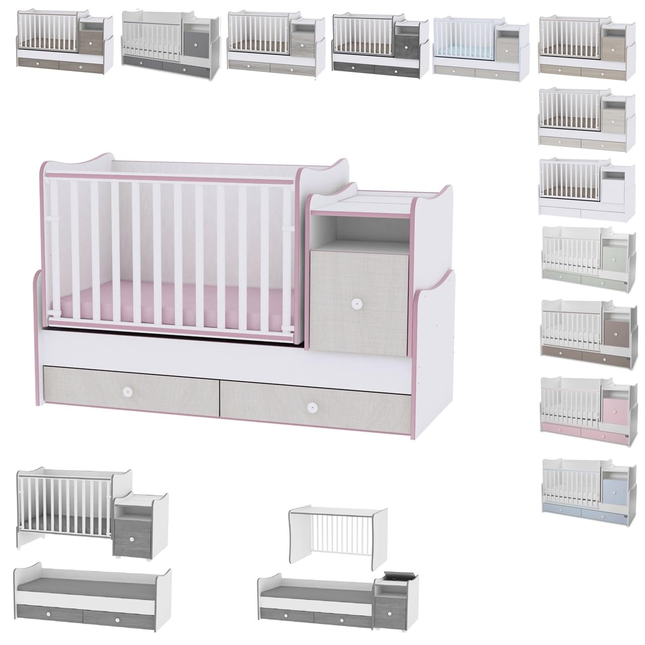 Lorelli Classic Trend Plus Baby Cot With Swing Function And Chest Of Drawers, Beige