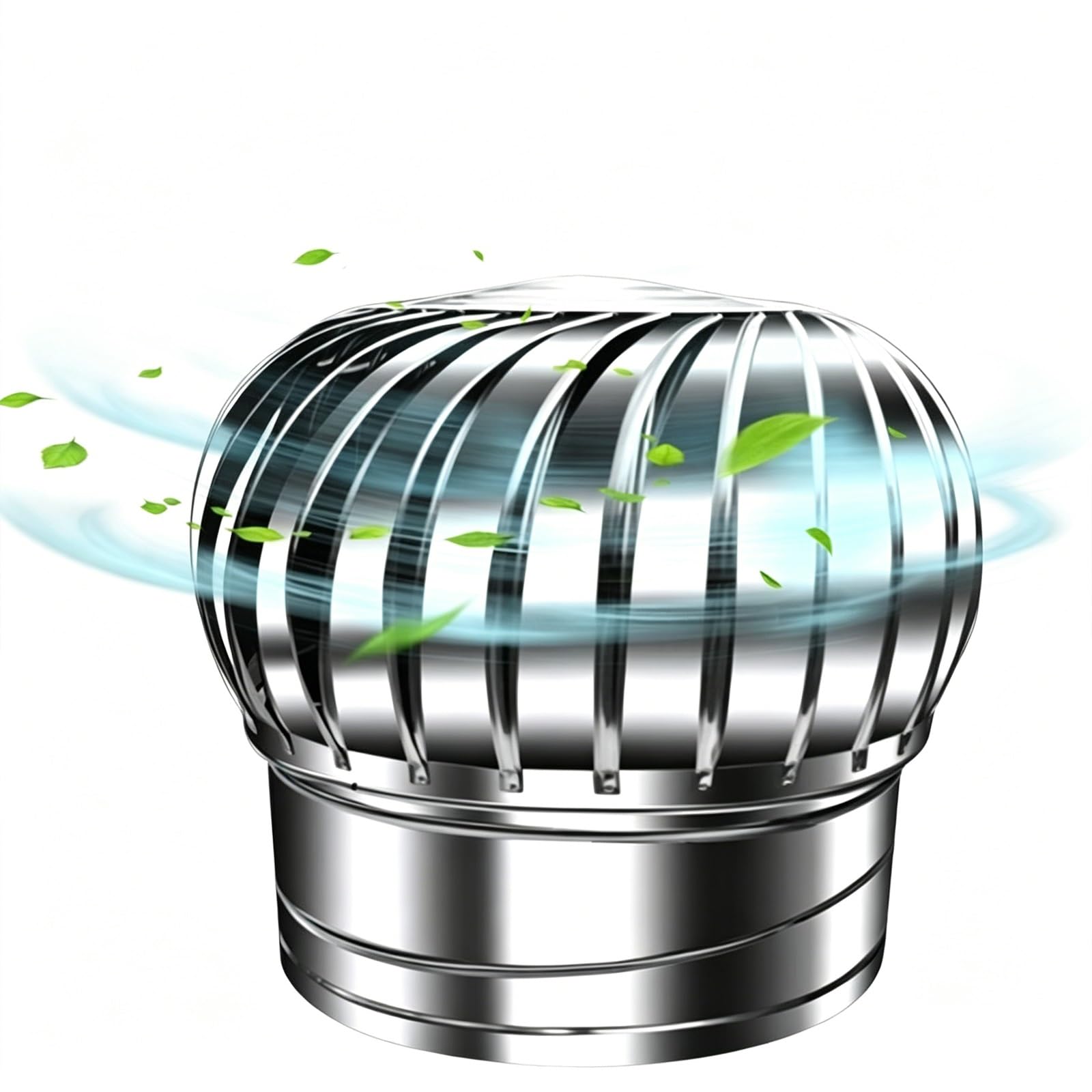Non Power Wind Turbines Roof Ventilator, Stainless Steel Vent Cap, Round Rotation Flue Vent, Internally Braced, for Attic, Garage, Or Shed(350mm/14in)