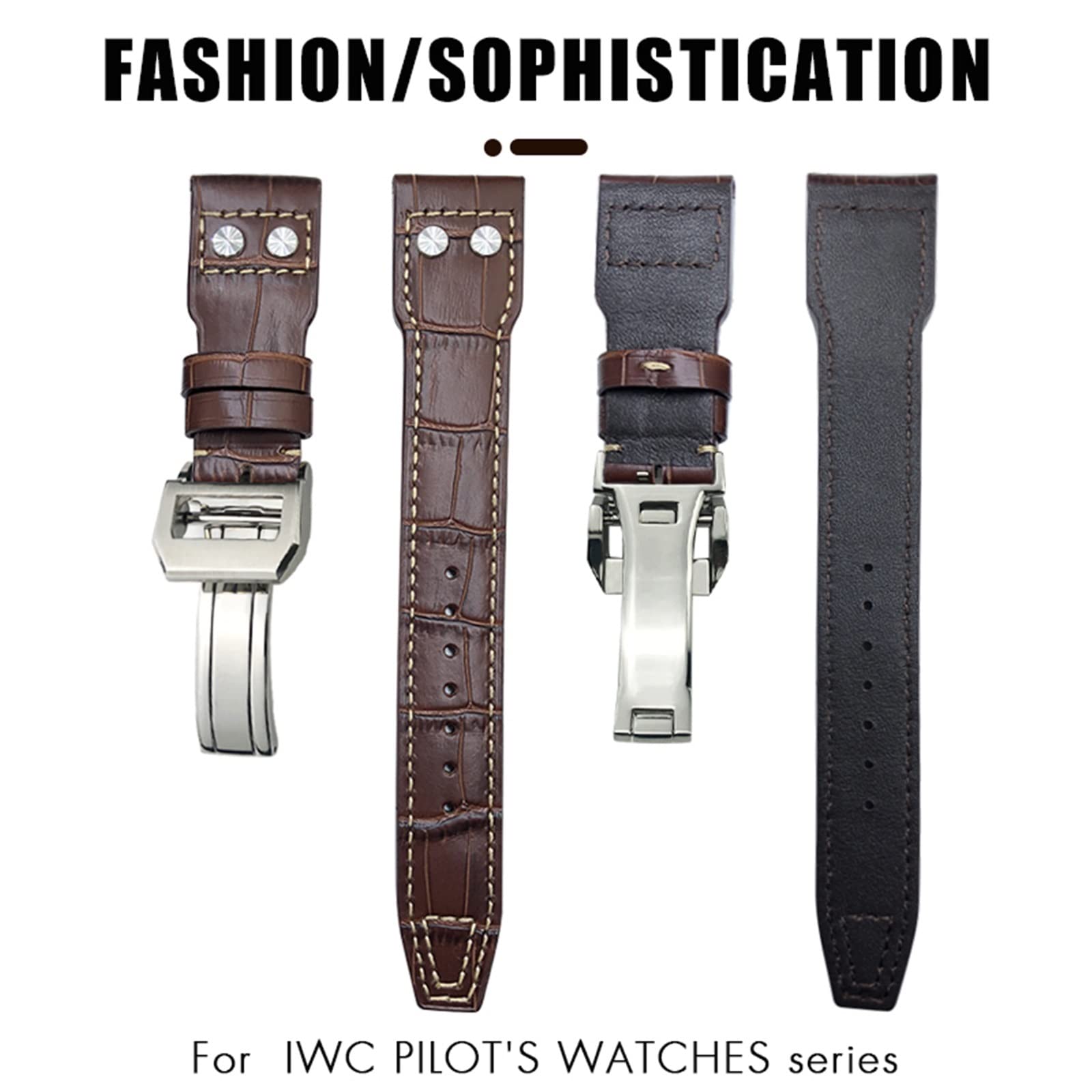 Cinturino in vera pelle con rivetti da 20 mm adatto per IWC Big Pilot TOP GUN Watch IW3777 cinturino in pelle di vitello, Gold Buckle, agata