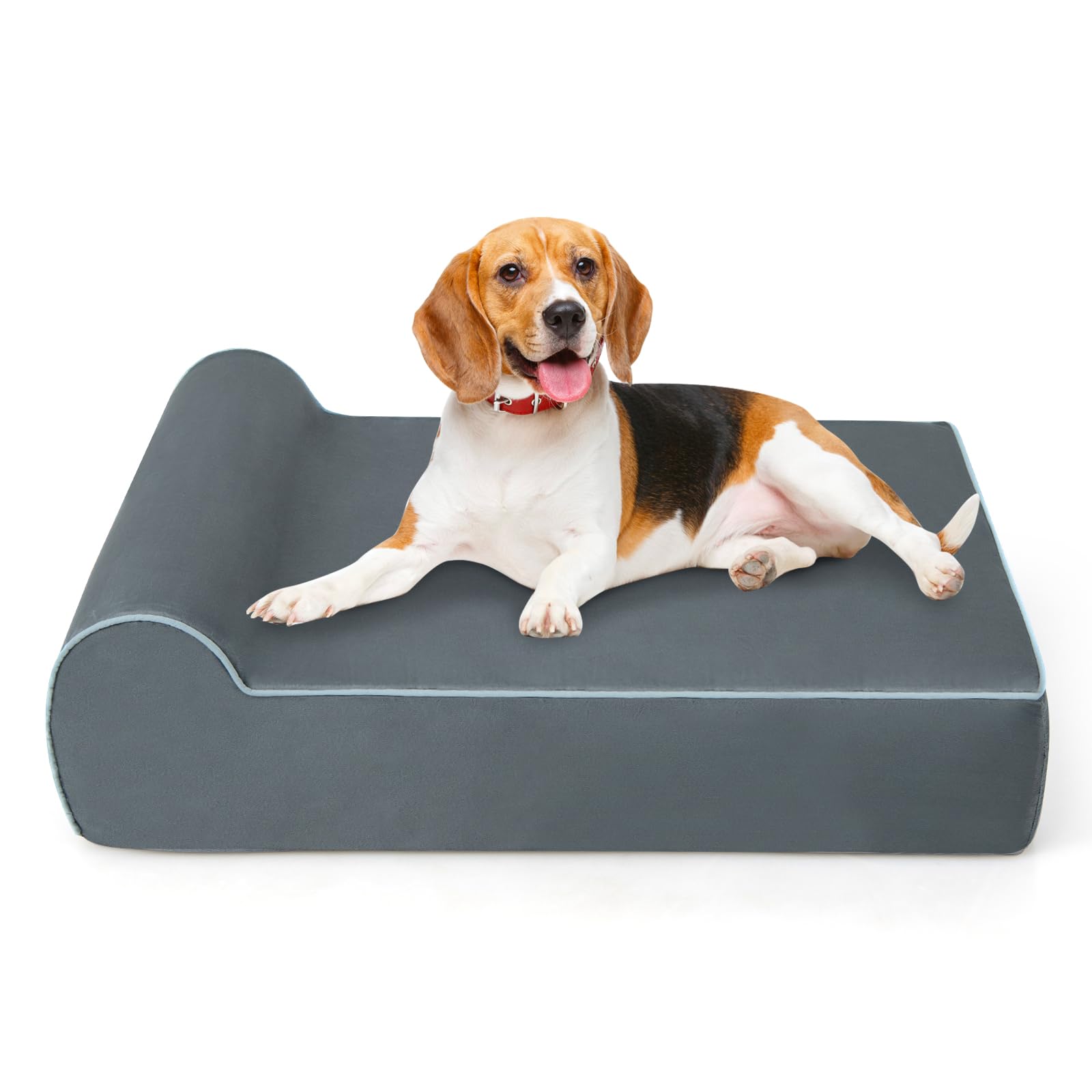 GOPLUS Cama Ortopédica para Perros, Cama Grande de Espuma Viscoelástica de Grafeno para Mascotas, Reposacabezas, Funda Extraíble y Lavable, Fondo Antideslizante, Sofá de Interior para Perros, Gris
